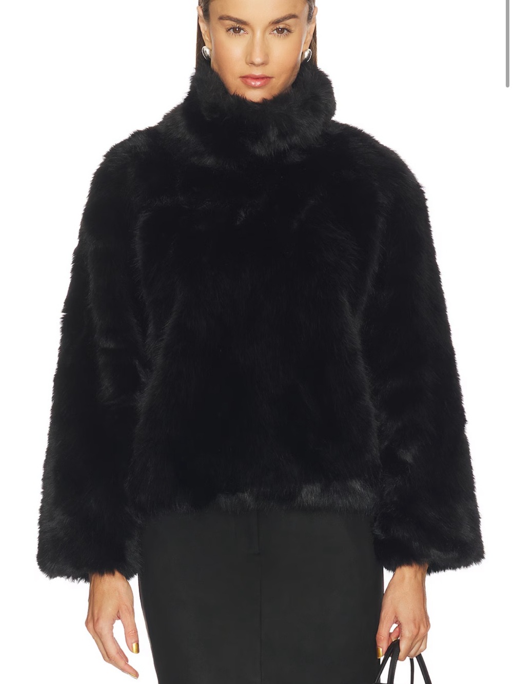 Bardot Black Faux Fur Turtleneck Teddy Jacket